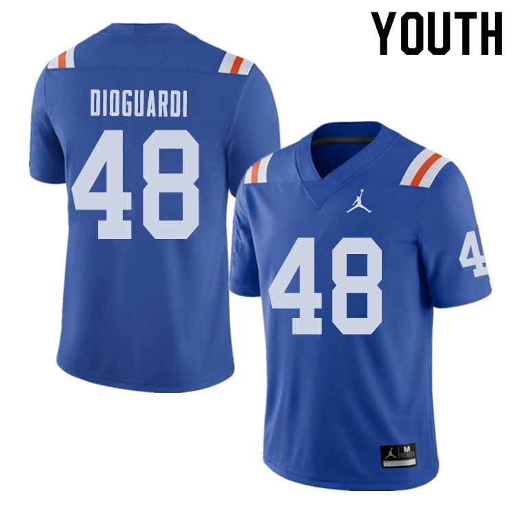 Youth NCAA Florida Gators Brett DioGuardi #48 Stitched Authentic Alternate Jordan Brand Royal Throwback College Football Jersey NJC5165LZ